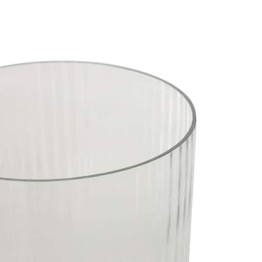 Clear Glass Ribbed Fluted Decorative Candle Holder with Elevated Base